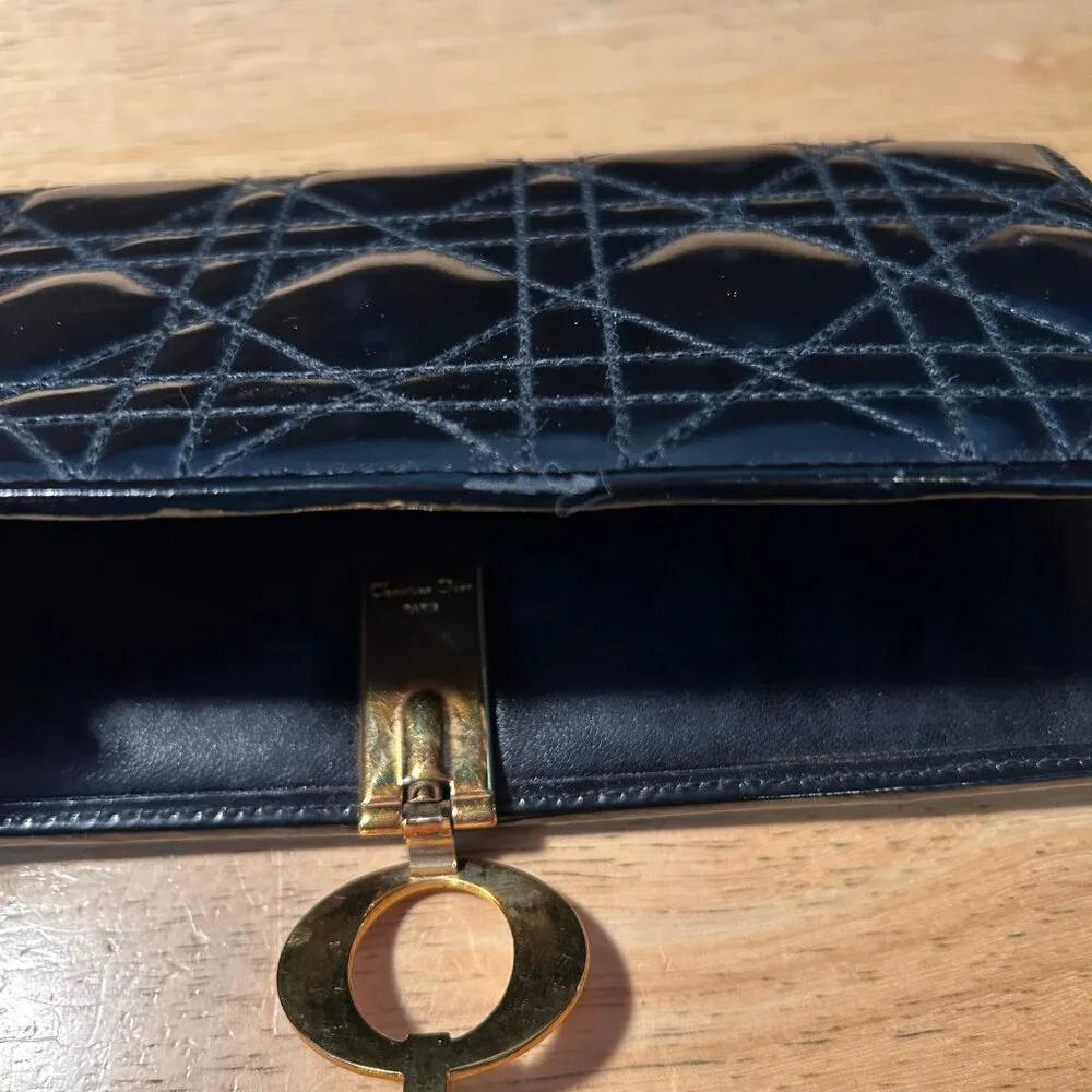 Womens Dior Black Canage Patent Leather O-Latch Quilted Vintage Long Wallet - Picture 14 of 16